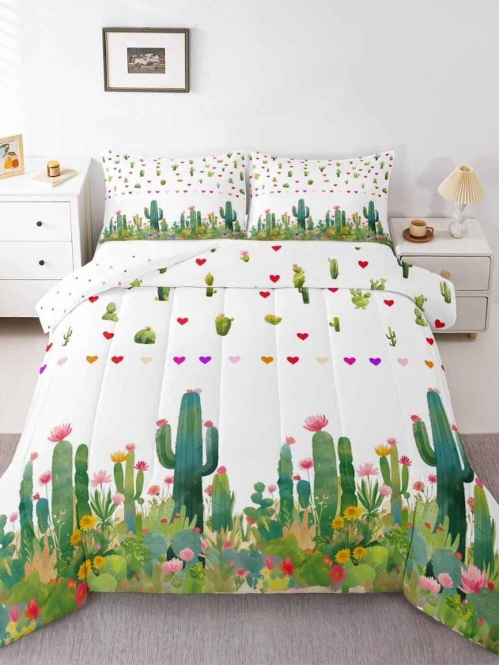 Boho Cactus Comforter Set Queen Size Boys Girls
